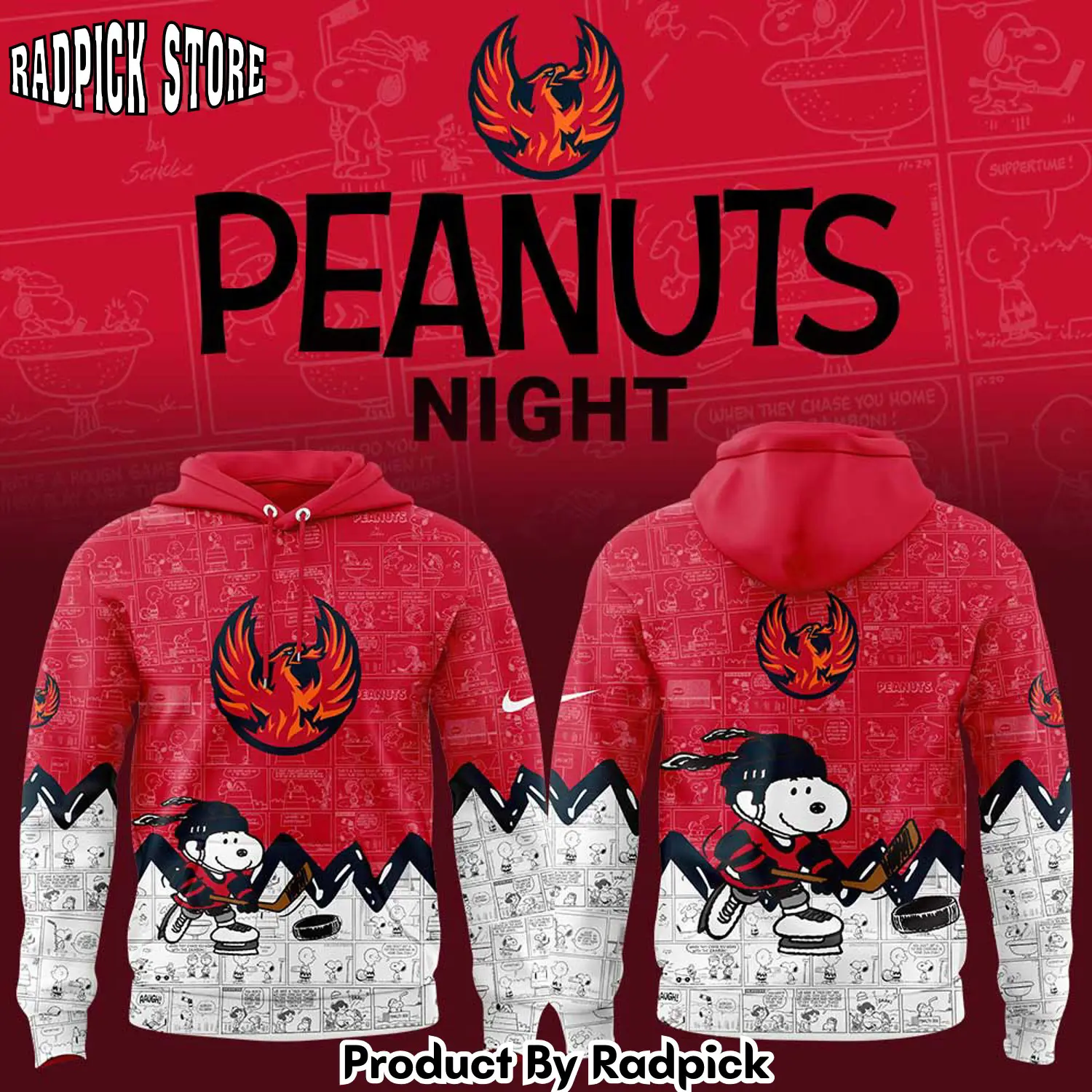 Coachella valley firebirds 75th anniversary of peanuts hoodie joggers hoodie and long pants set rp291826